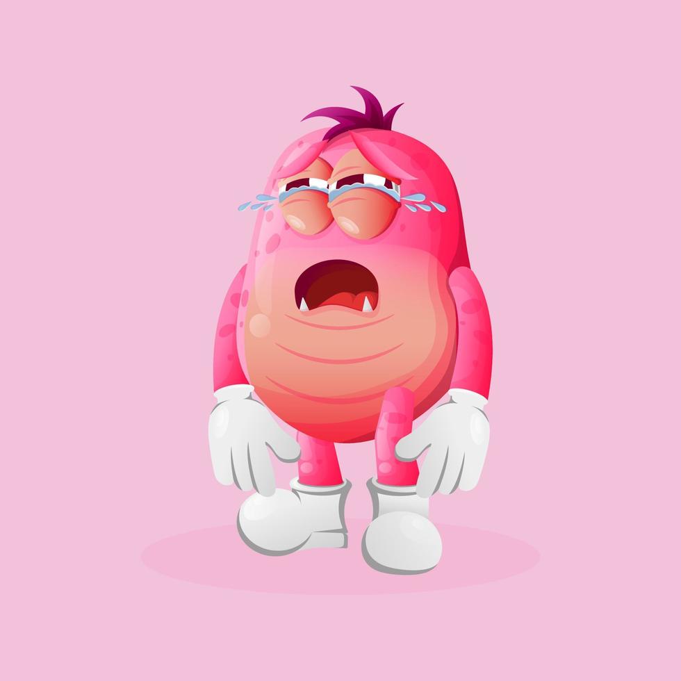Cute pink monster crying vector