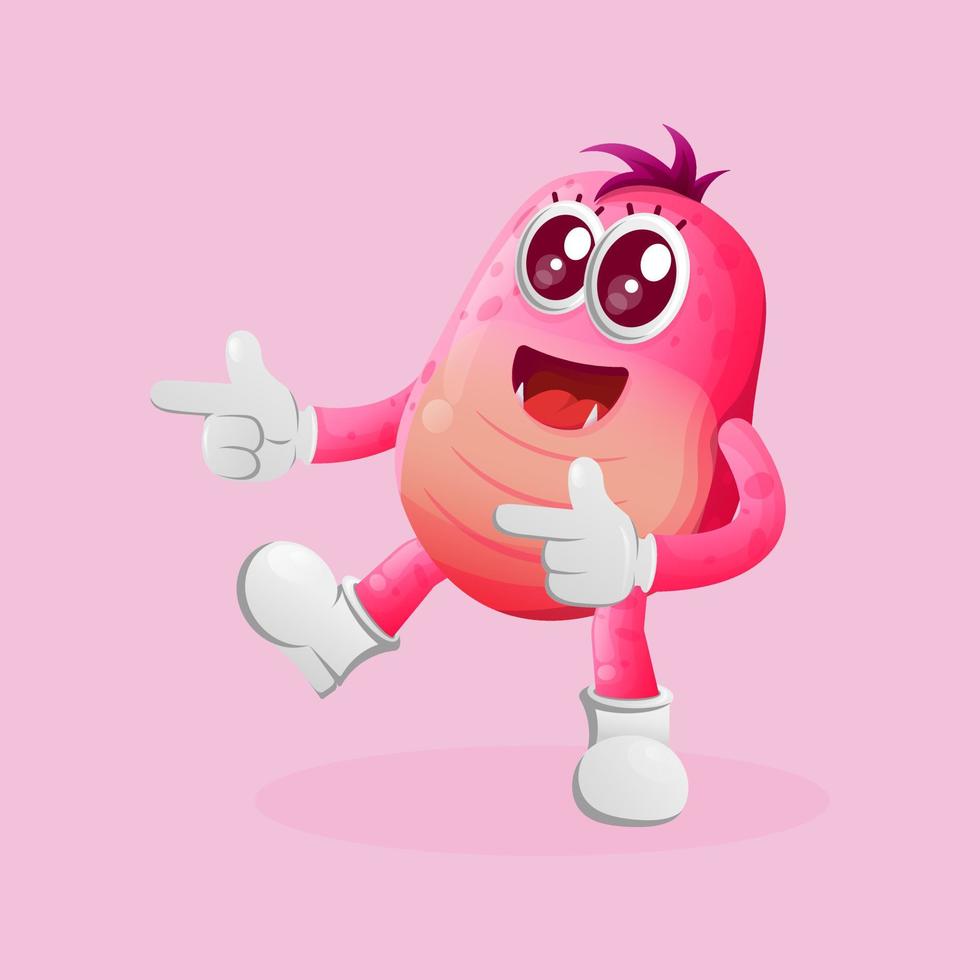 Cute pink monster playful with pointed hand vector