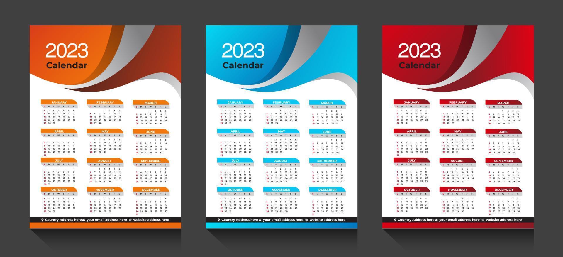 Diseño de vector de plantilla de calendario de pared 2023