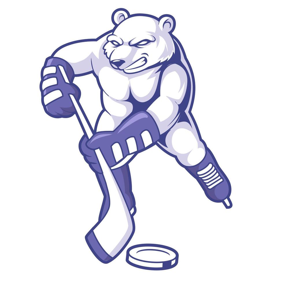 concepto de logotipo de mascota de oso polar jugar hielo hokey vector