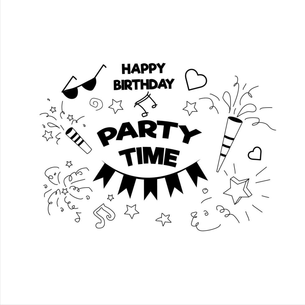 handmade drawing happy birthday elements vector