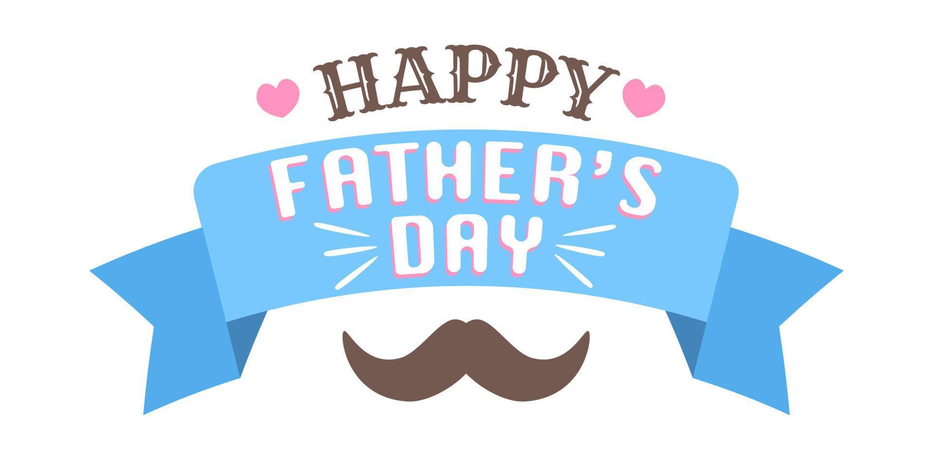 Vector emblem with text of super Dad with blue ribbon and mustache . Vector poster for Father's day.