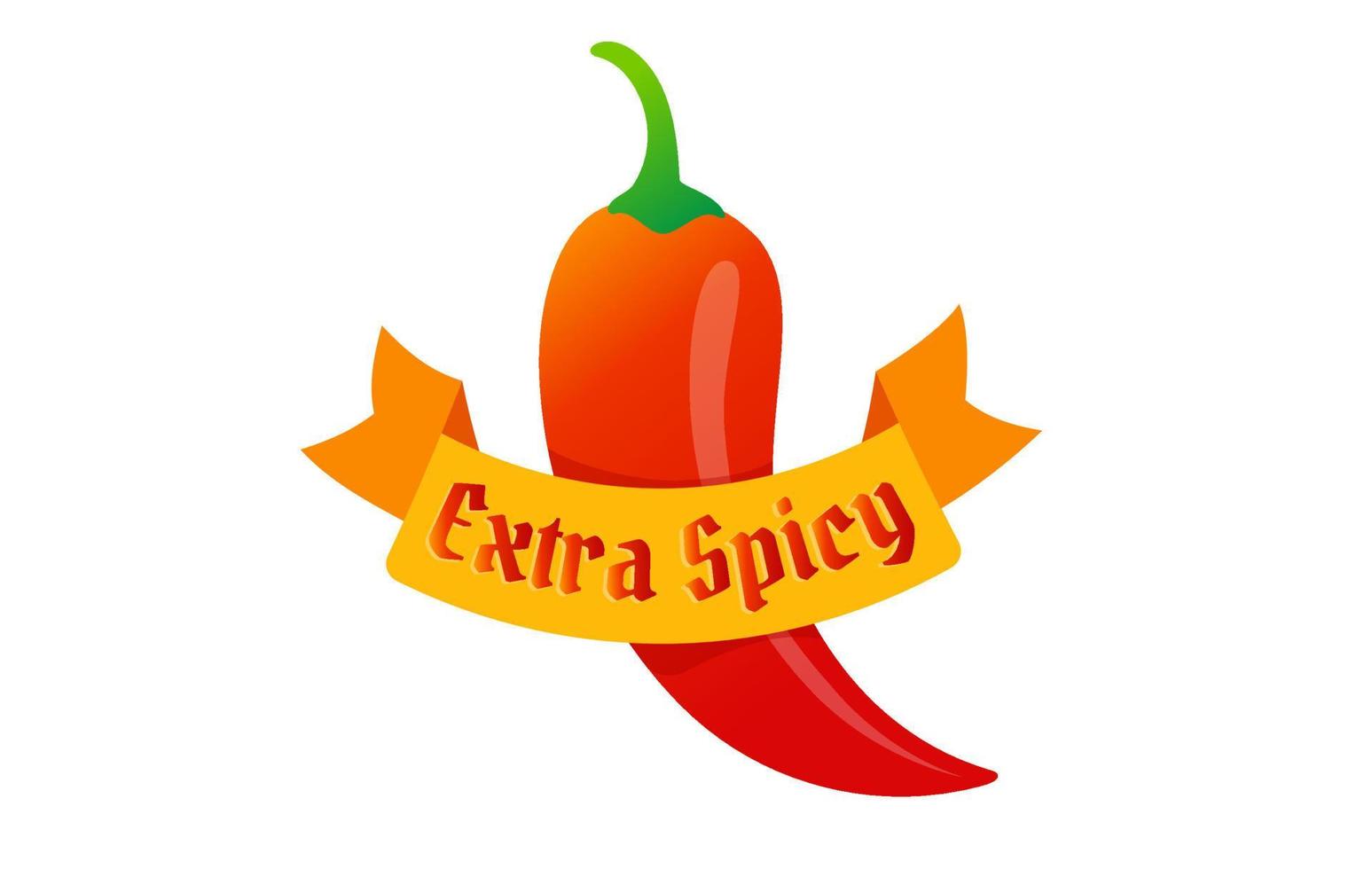 Vector illustration of chilli pepper. Vector icon of red chili pepper with ribbon on isolated bacground.