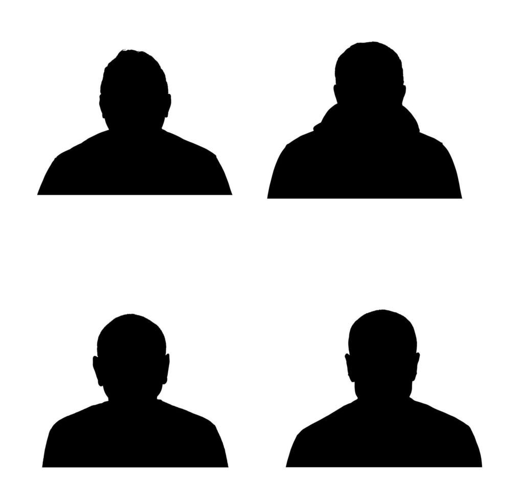 A set of silhouettes of portraits of unknown men on a white background. vector