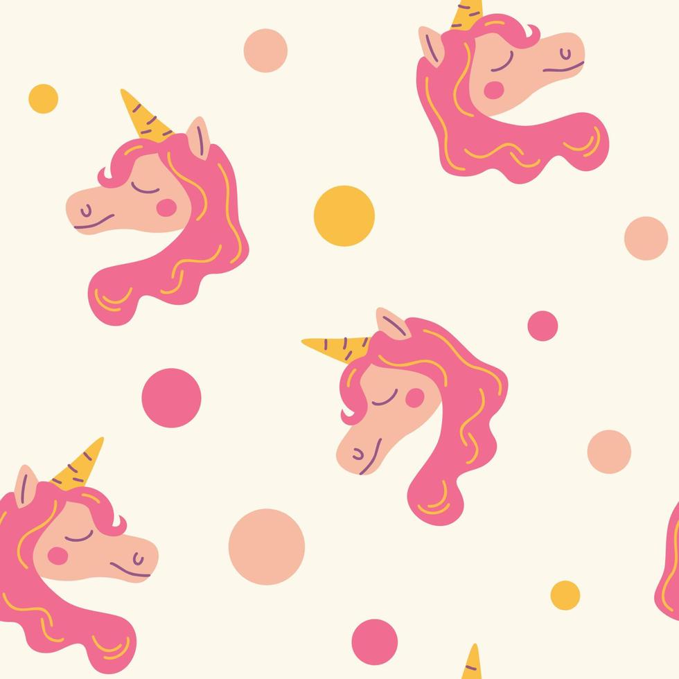 Magic fairy tale seamless pattern. Unicorns repeat background for fabric, wallpaper, kids room decor. Abstract hand drawn vector illustration
