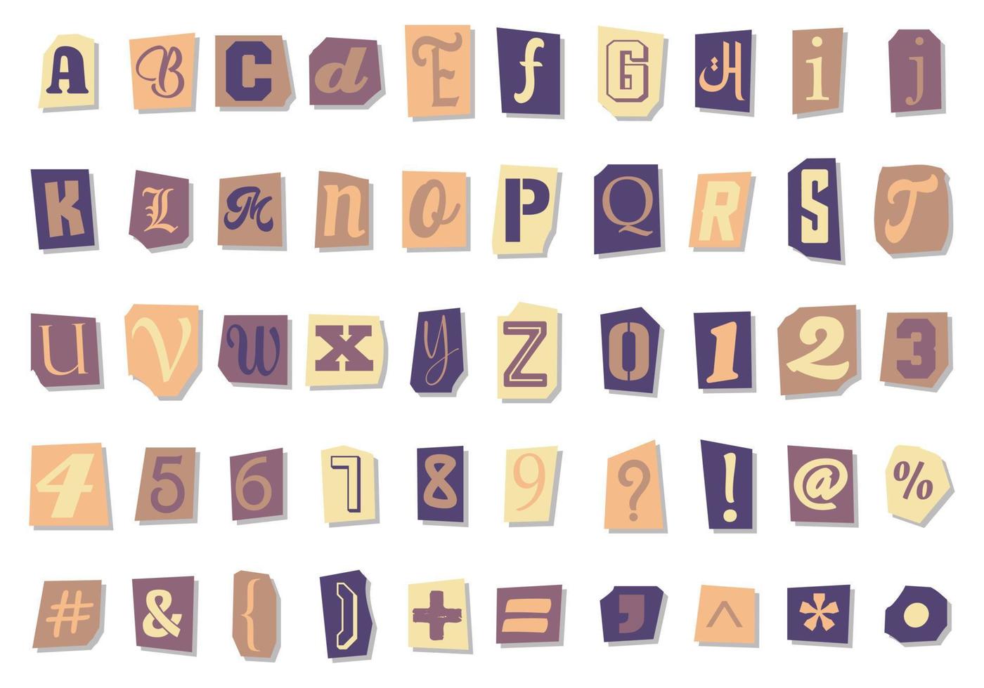 Collection of vintage style Paper Letters. Alphabet letters. Vector illustration