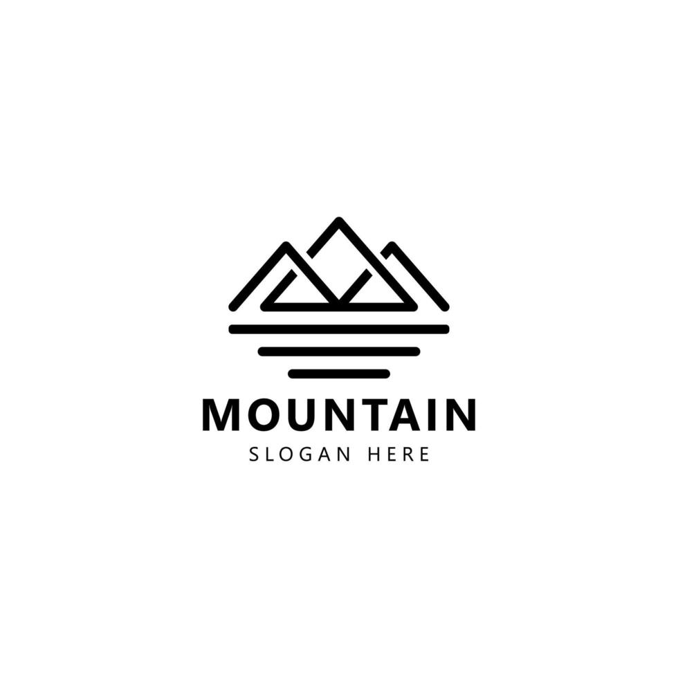 Modern outline design illustration of a mountain view on a lake. Vector art line icon template