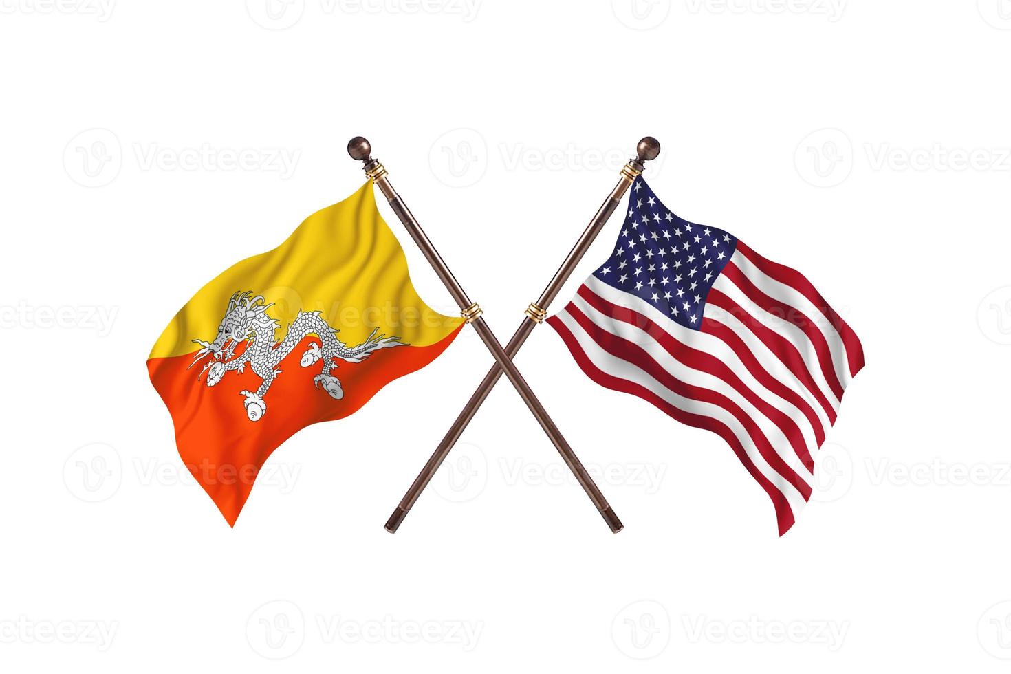 Bhutan versus United State Of America Two Country Flags photo