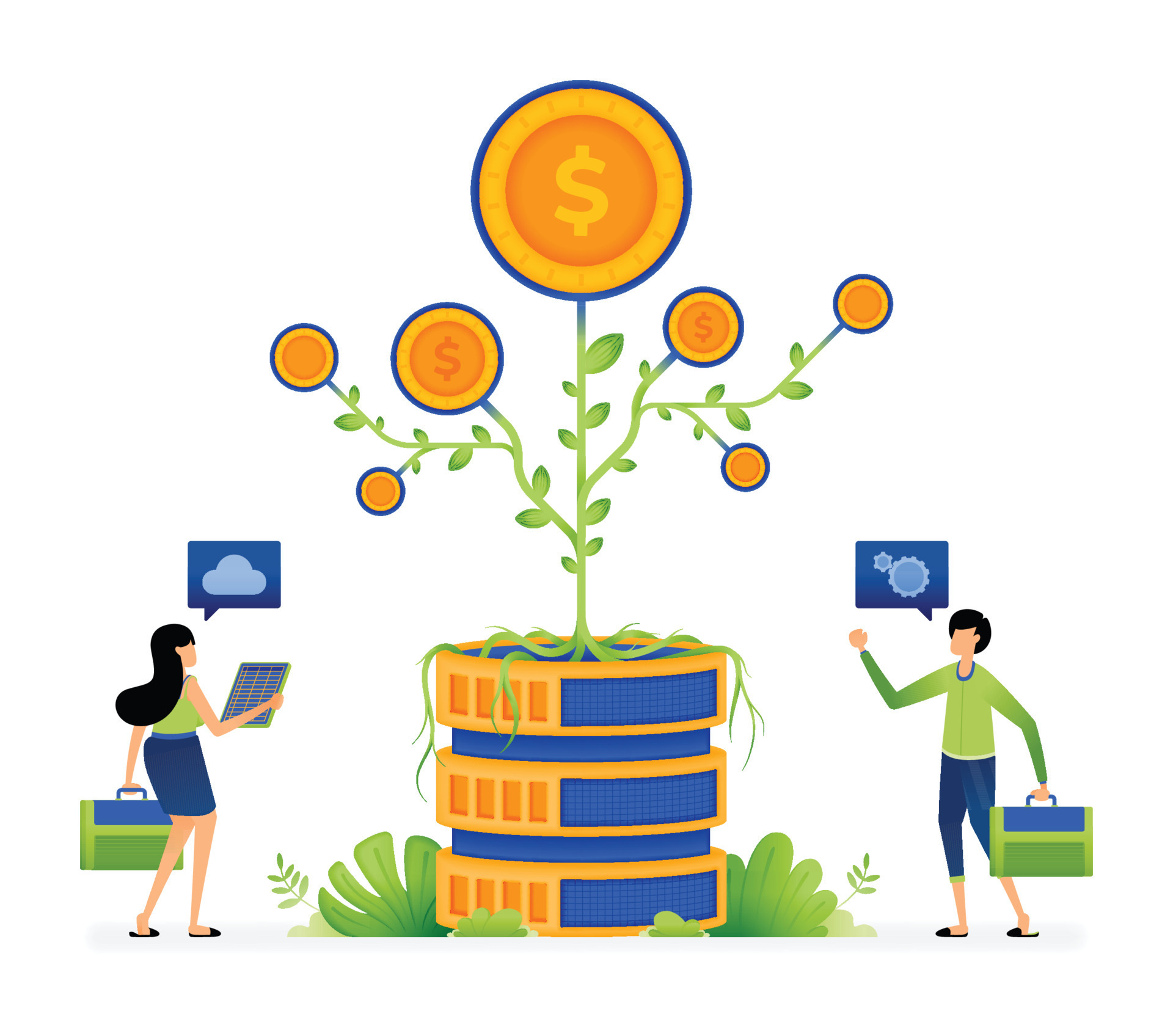 Vector Illustration Of Database Processing Financial Data To Accelerate vector-illustration-of-database-processing-financial-data-to-accelerate