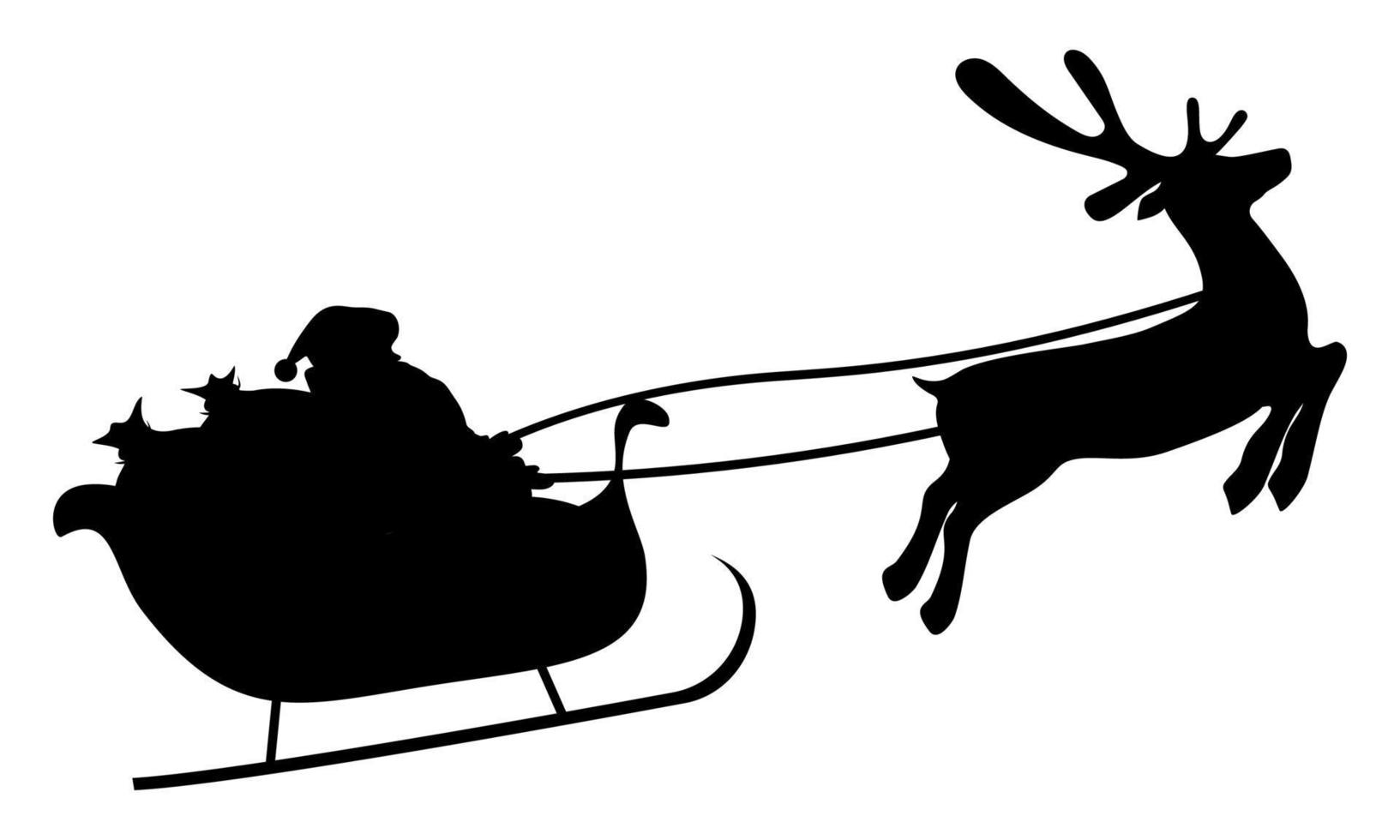 Christmas reindeers are carrying Santa Claus in a sleigh with gifts. vector