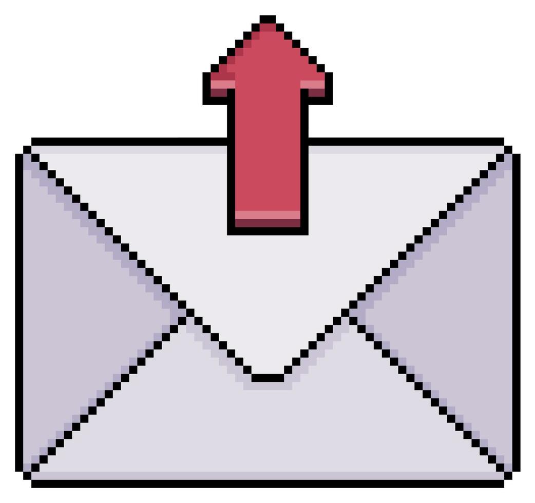 Pixel art envelope with arrow icon, send email vector icon for 8bit game on white background