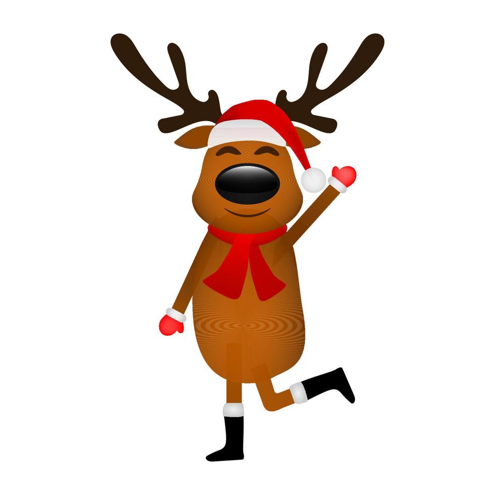 Funny reindeer in a scarf for christmas  dancing isolated on a white background vector