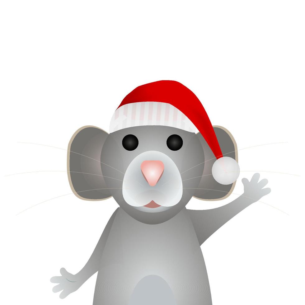 símbolo de ratón gris del nuevo año 2020 en un sombrero de santa claus en un blanco vector