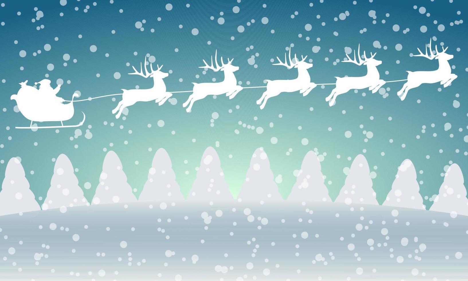 Christmas reindeers are carrying Santa Claus in a sleigh with gifts. vector