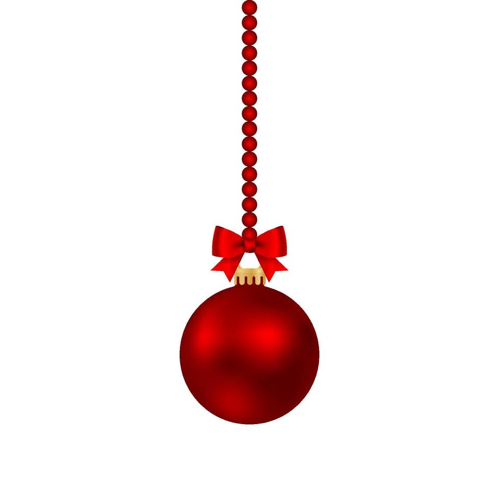 Red Christmas ball on a ribbon with a beautiful bow isolated on white vector