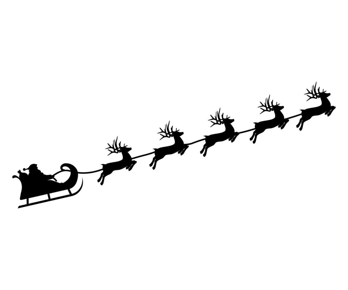 Christmas reindeers are carrying Santa Claus in a sleigh with gifts. vector