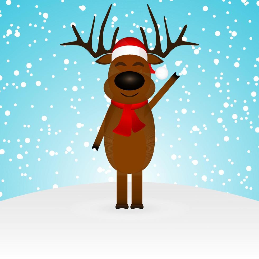 Cartoon funny reindeer in a scarf for christmas smiling in the forest vector