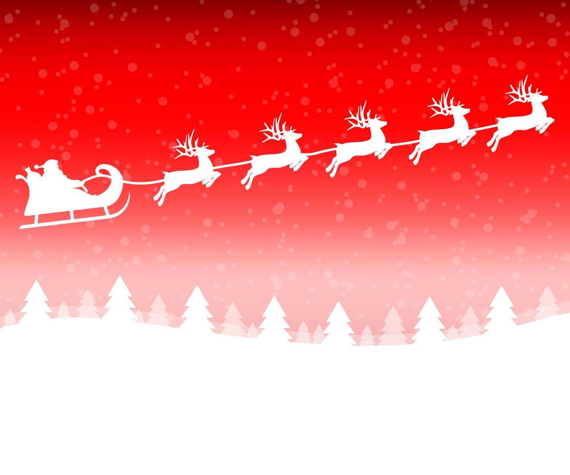 Santa Claus in a sleigh with a reindeer team flies in the Christmas forest vector