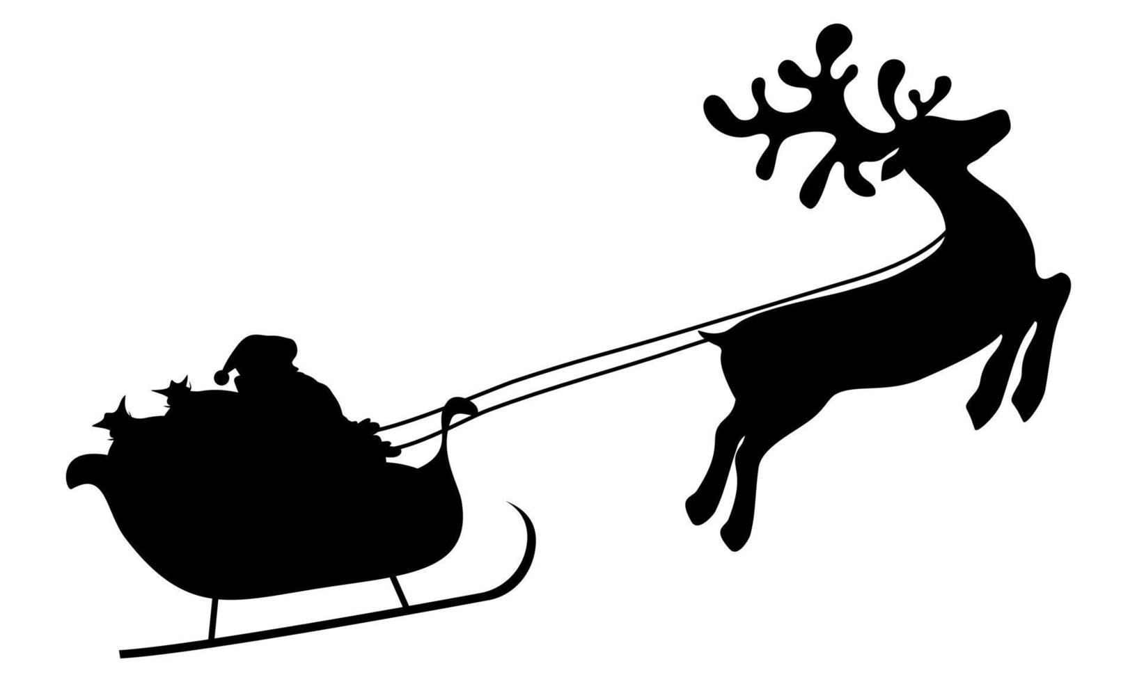 Christmas reindeers are carrying Santa Claus in a sleigh with gifts. vector