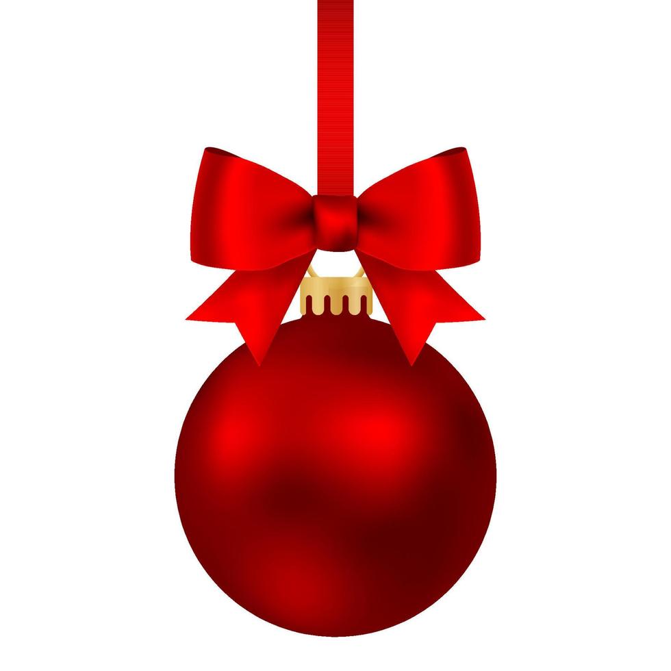 Red Christmas ball on a ribbon with a beautiful bow isolated on white vector