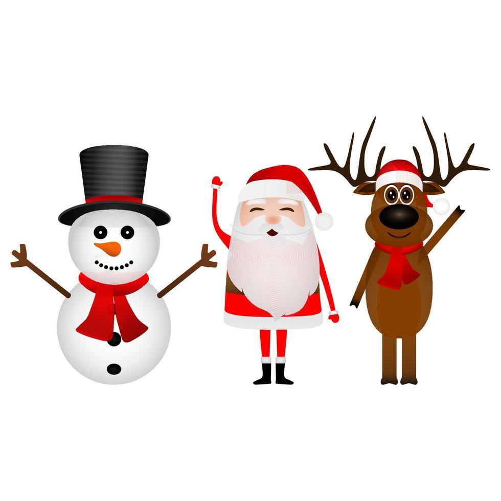 Cartoon funny santa claus and snowman waving hands isolated on white vector