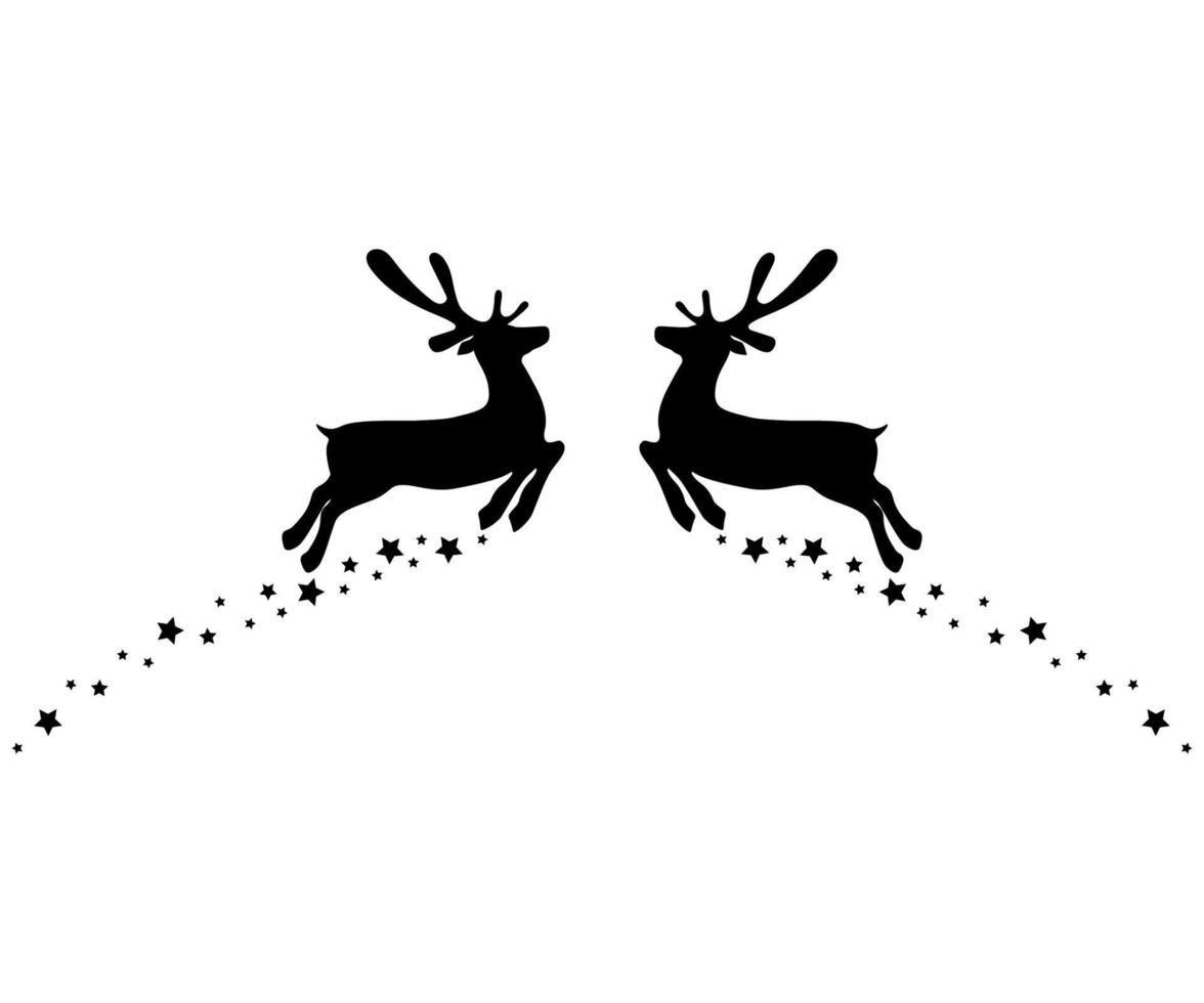 Two reindeers jump to each other with stars isolated on white vector