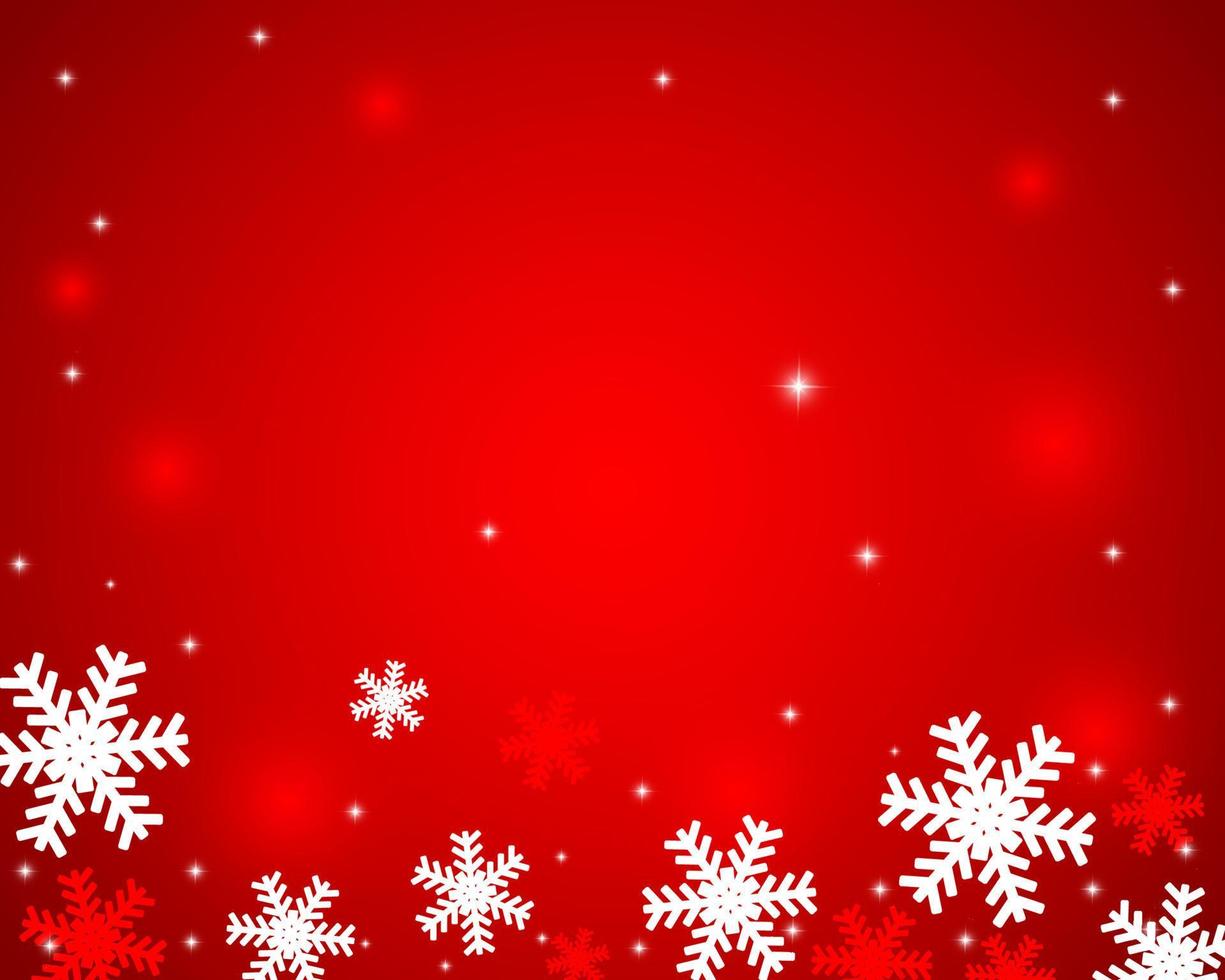 fondo rojo brillante de navidad con copos de nieve y estrellas vector