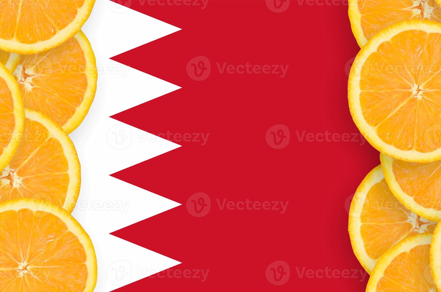 Bahrain flag in citrus fruit slices vertical frame photo