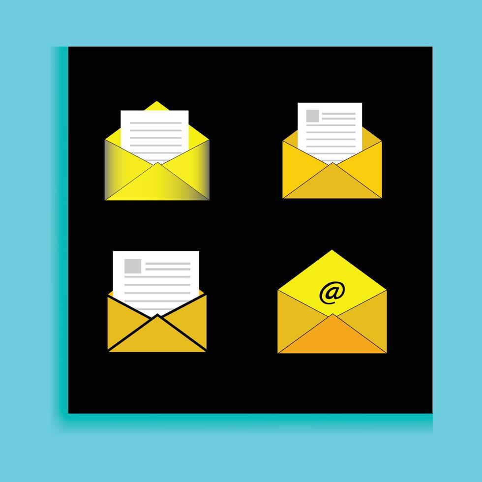 Set of envelopes icons with a picture of a closed letter. Paper document enclosed in an envelope. Delivery of correspondence or office documents. Vector illustration.