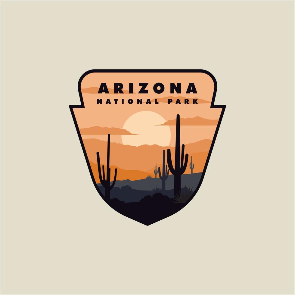 vector emblema del diseño gráfico de la plantilla de ilustración del logotipo del parque nacional de arizona. signo o símbolo parche adhesivo de turismo de estados unidos para compañía de viajes