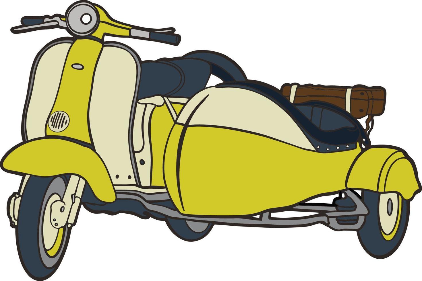 retro scooter vehículo clásico sidecar vector