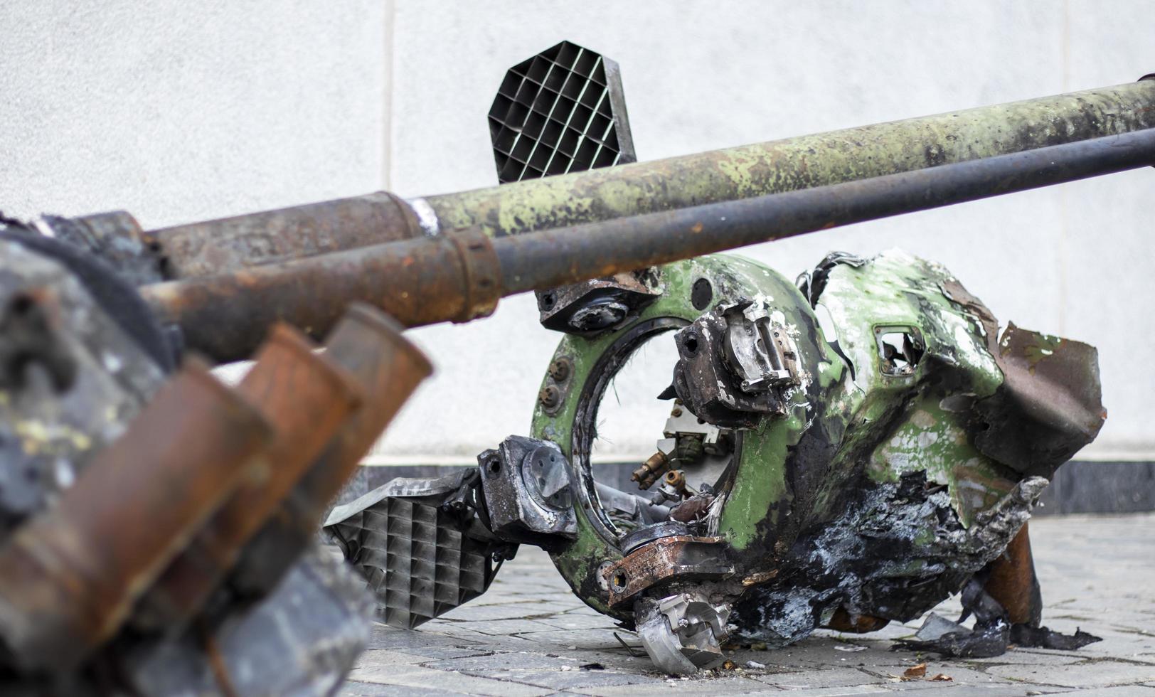 Parts of a tactical ballistic missile, OTR-21. Destroyed Russian military equipment. Spent projectile of the Soviet missile system of the divisional level Tochka U, SS-21 Scarab A, M-21. photo