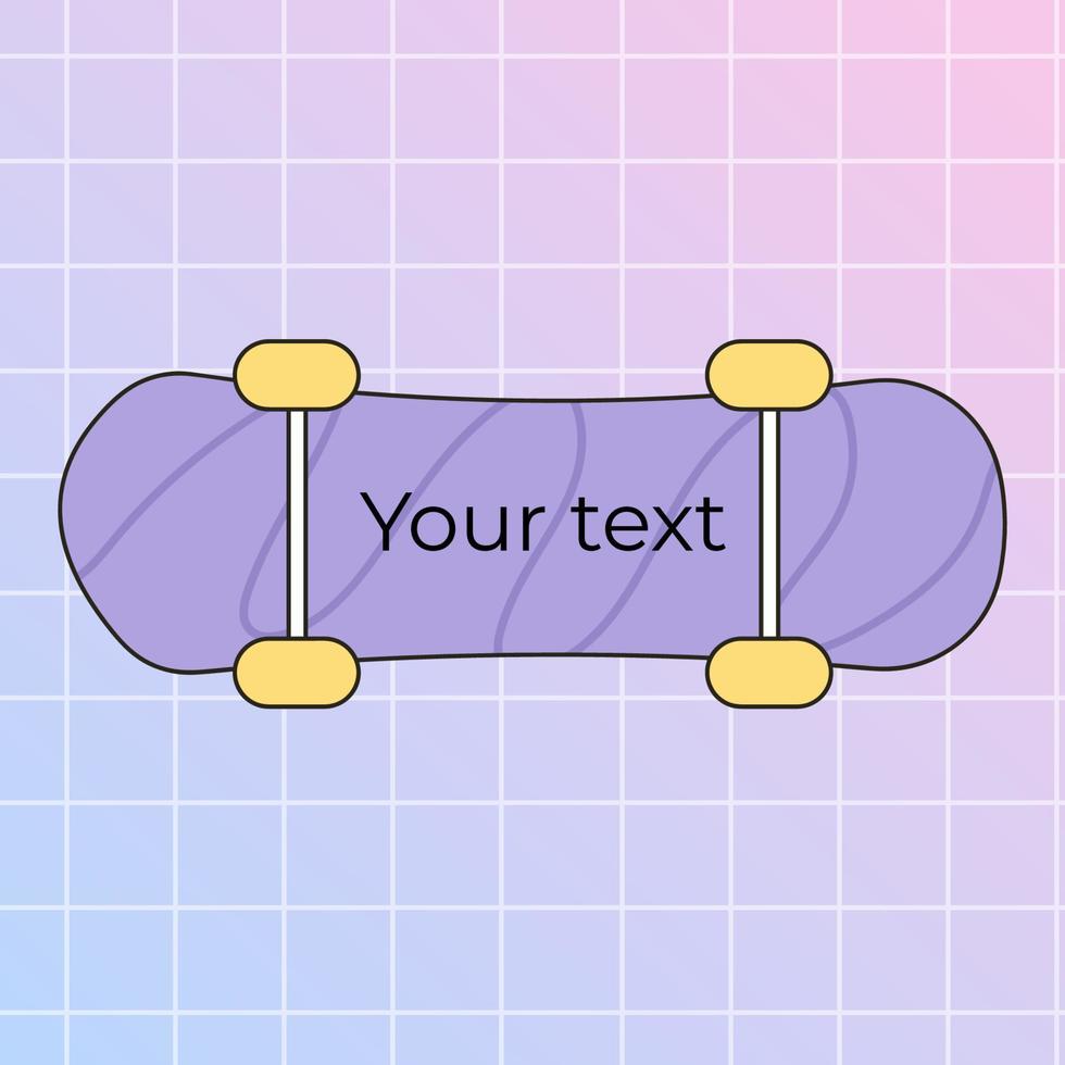 Skateboard with room for text. Nostalgia for the 2000s. Y2k style. Stylish flat line vector illustration