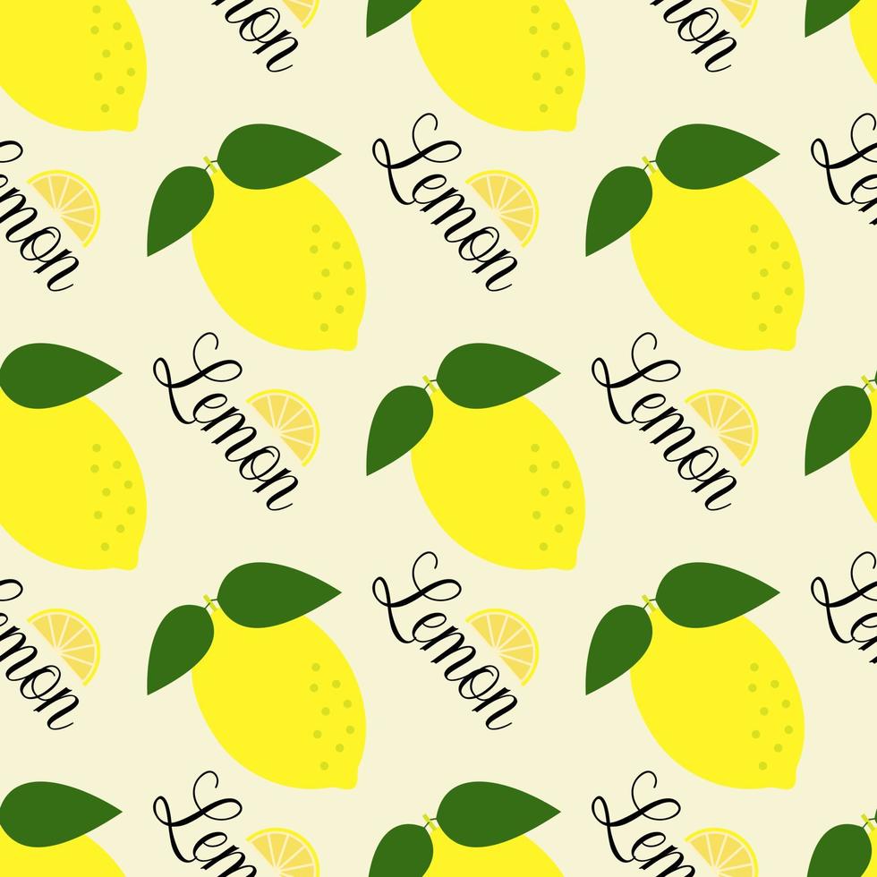 Vector seamless pattern. Lemon with an inscription on a white background