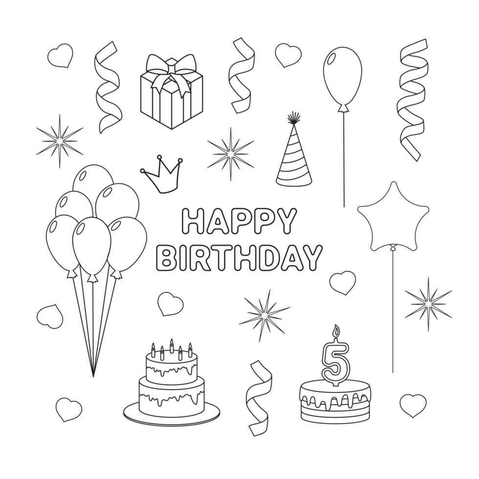 Vector illustration. The collage is in black and white. Birthday. 5 years old..eps