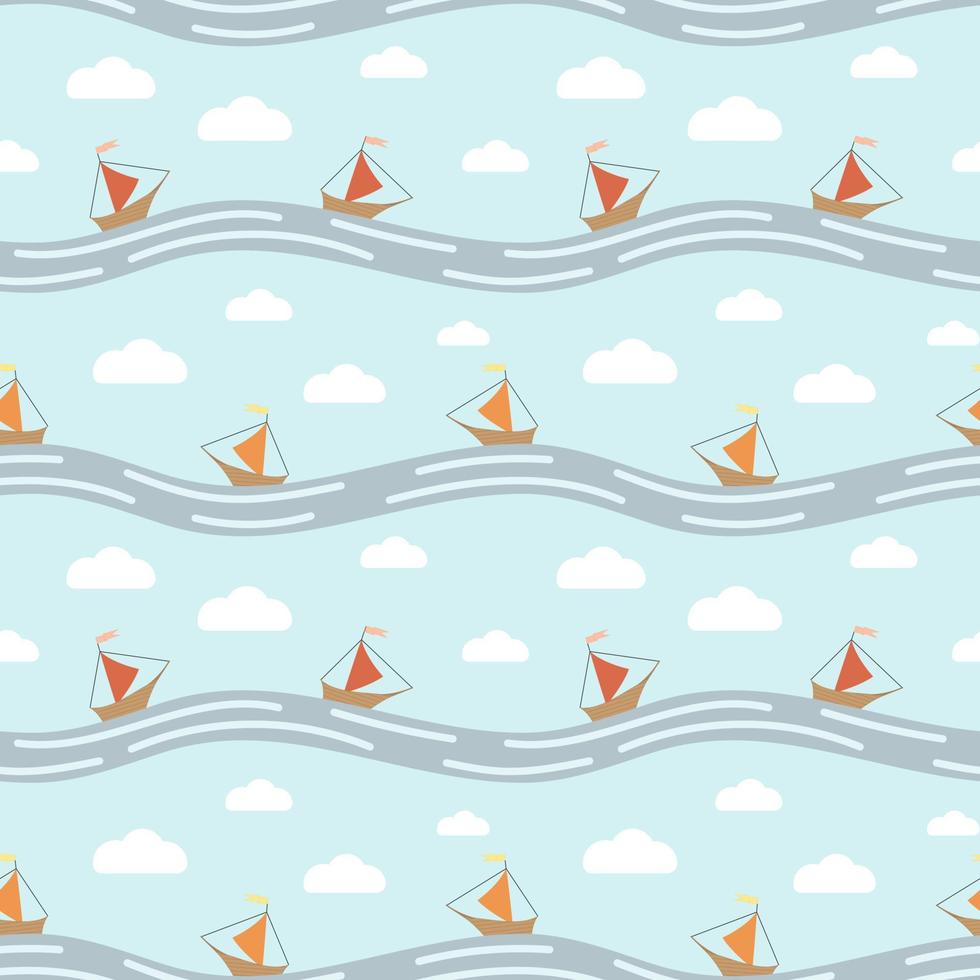 Vector seamless pattern. Boats on the waves.
