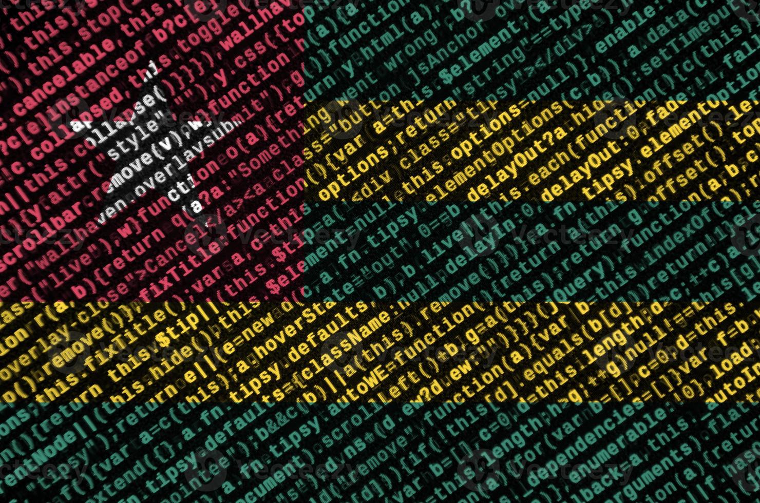 Togo flag is depicted on the screen with the program code. The concept of modern technology and site development photo