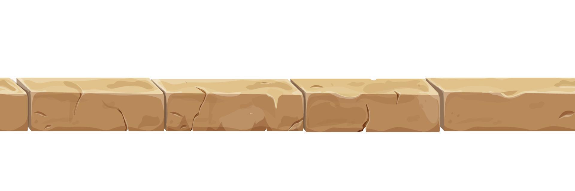 Stone brick, border seamless ancient fence in cartoon style, isolated on white background. Game decoration. Vector illustration