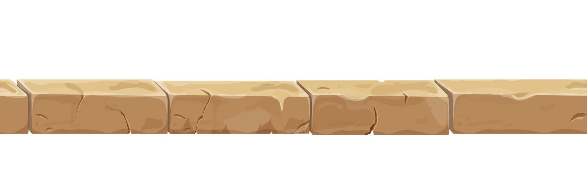 Ladrillo de piedra, cerca antigua sin costuras en estilo de dibujos animados, aislada en fondo blanco. decoración del juego ilustración vectorial vector