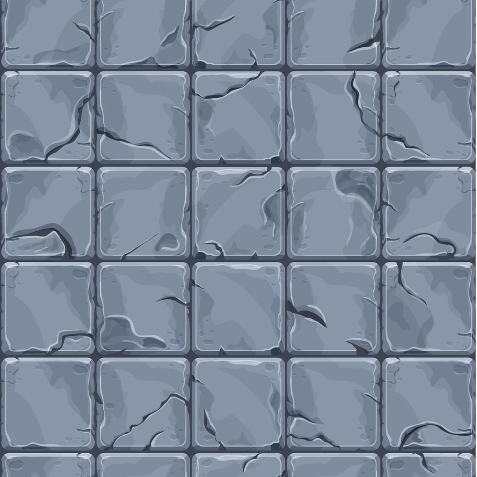 Stone wall from bricks, rock, game background in cartoon style, seamless textured surface. Ui game asset, road or floor material. Vector illustration