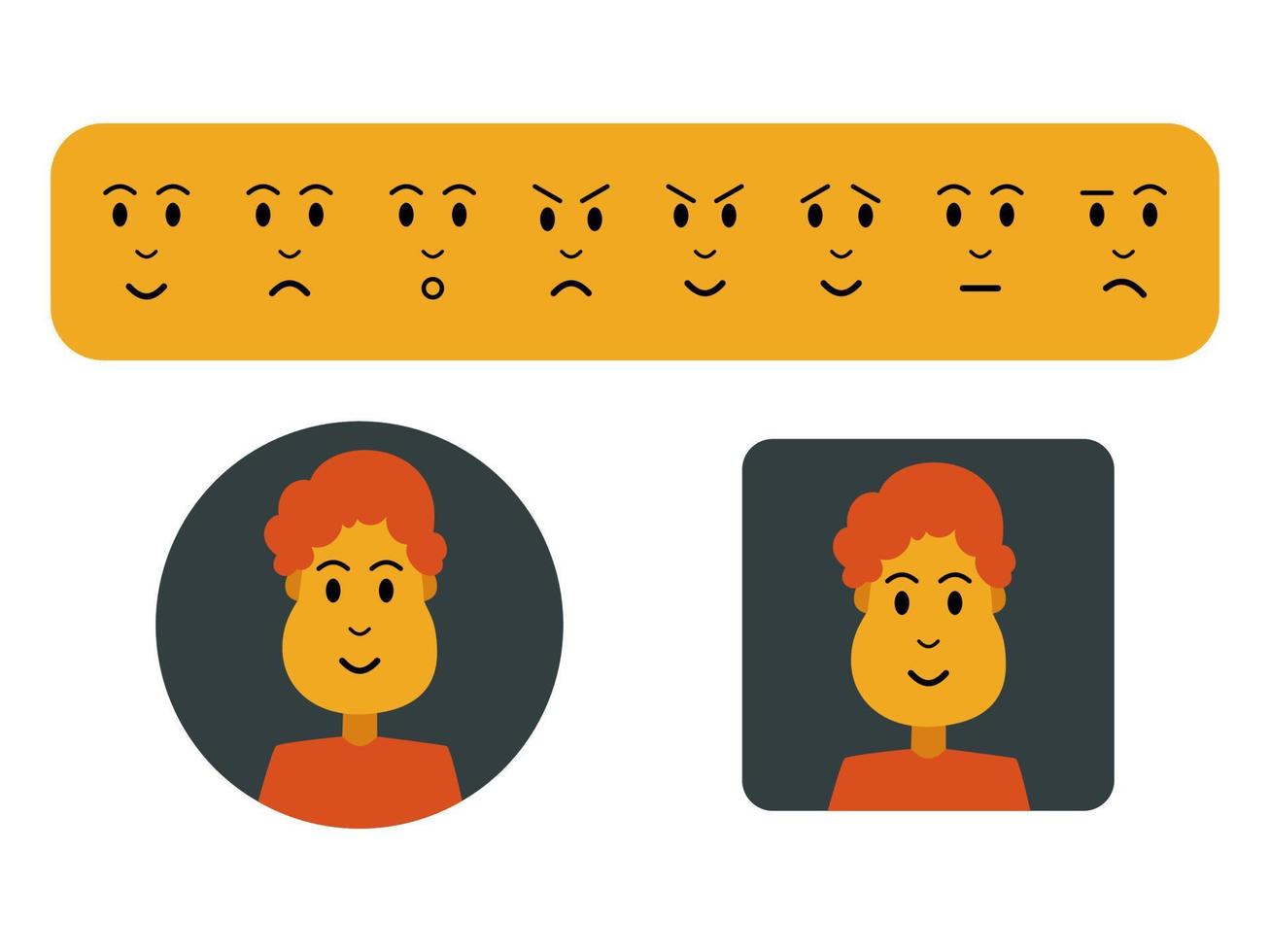 Customizable cute avatar or profile picture template with face expressions. Man or boy with curly blonde hair. Suitable for your web and mobile application design vector