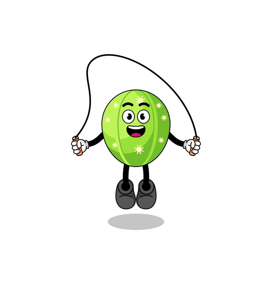 cactus mascot cartoon is playing skipping rope vector