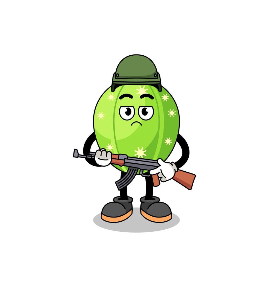 caricatura, de, cactus, soldado vector