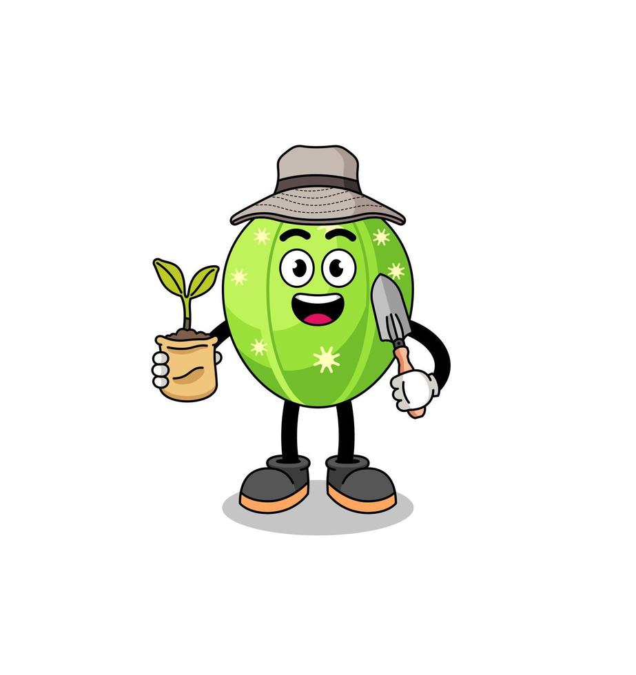 Illustration of cactus cartoon holding a plant seed vector