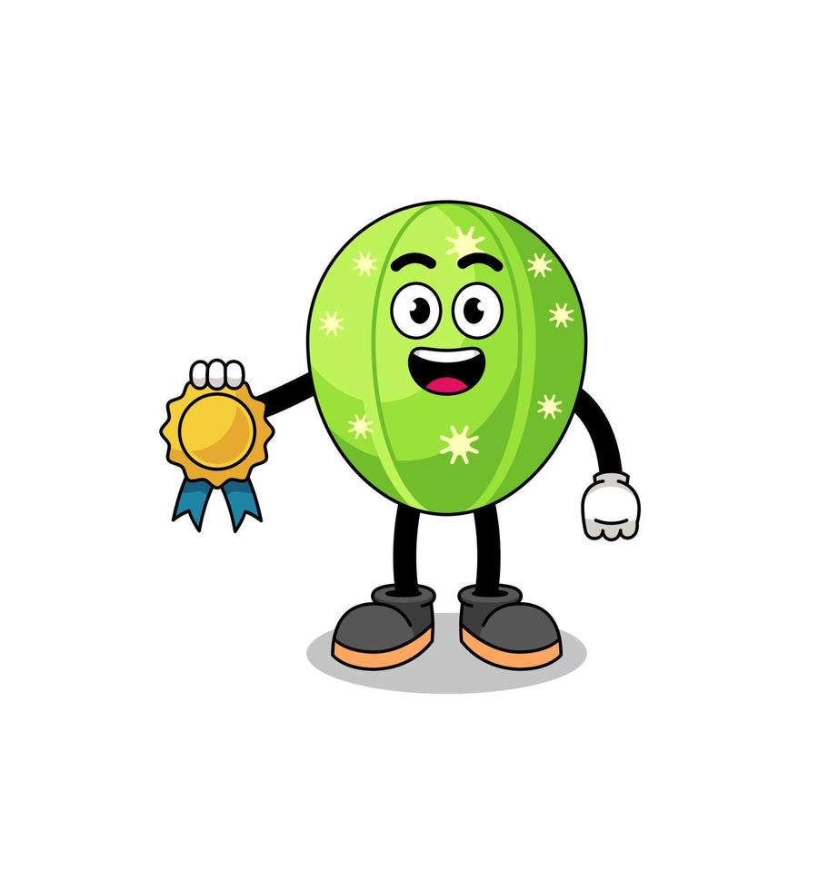 cactus cartoon illustration with satisfaction guaranteed medal vector