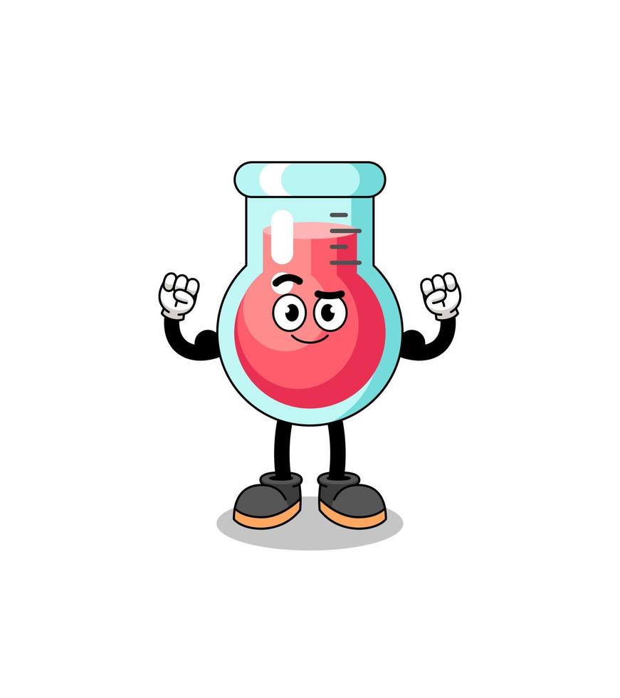 caricatura de mascota del vaso de precipitados de laboratorio posando con músculo vector