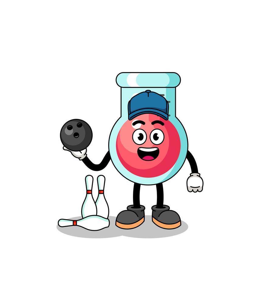 mascota del vaso de laboratorio como jugador de bolos vector