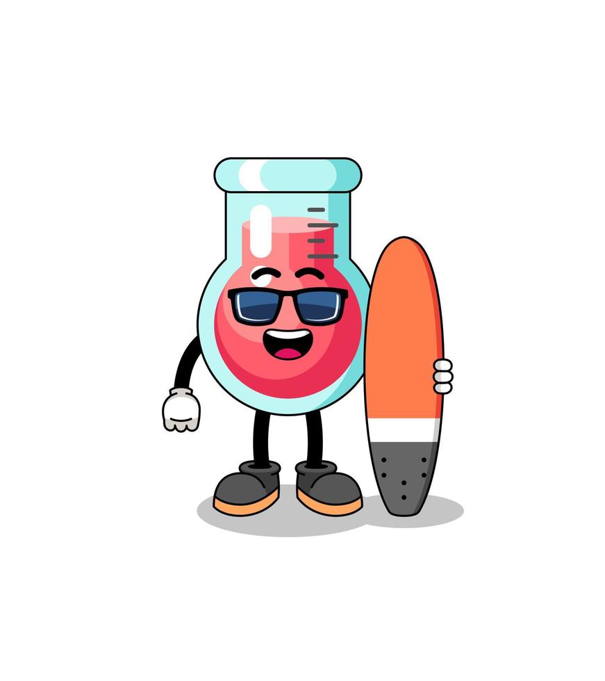 Mascot cartoon of laboratory beaker as a surfer vector