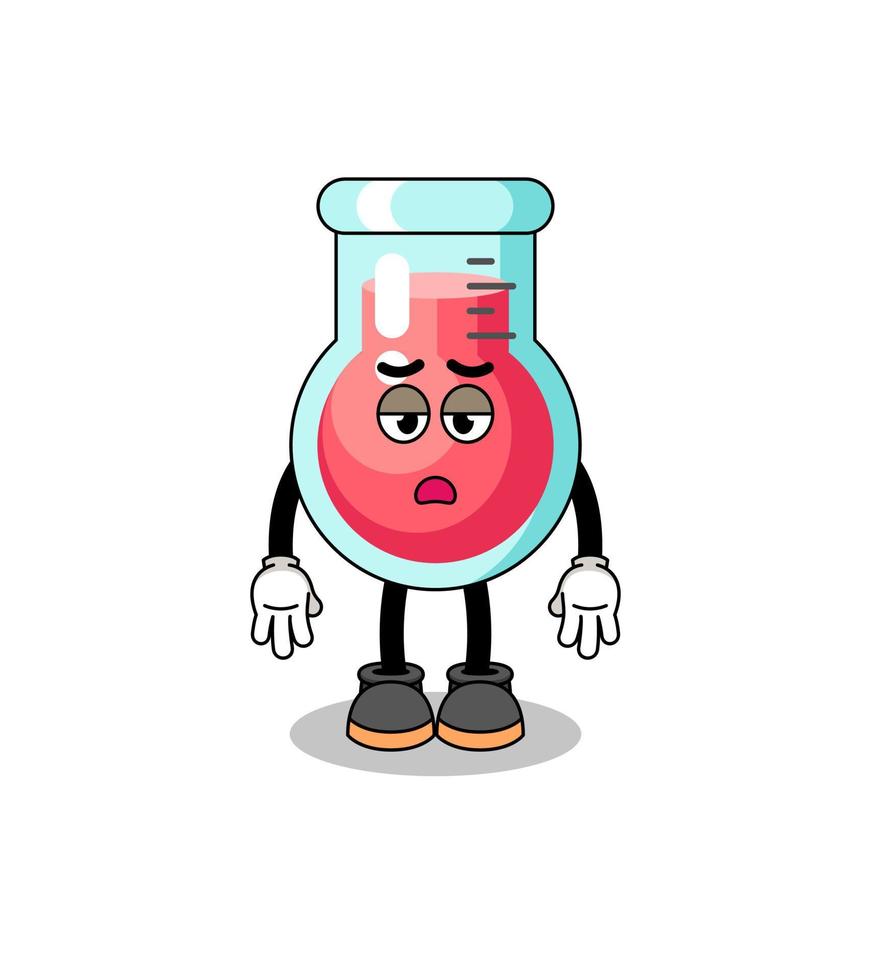 laboratory beaker cartoon with fatigue gesture vector