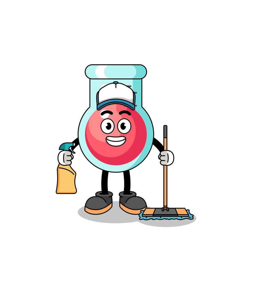 Character mascot of laboratory beaker as a cleaning services vector